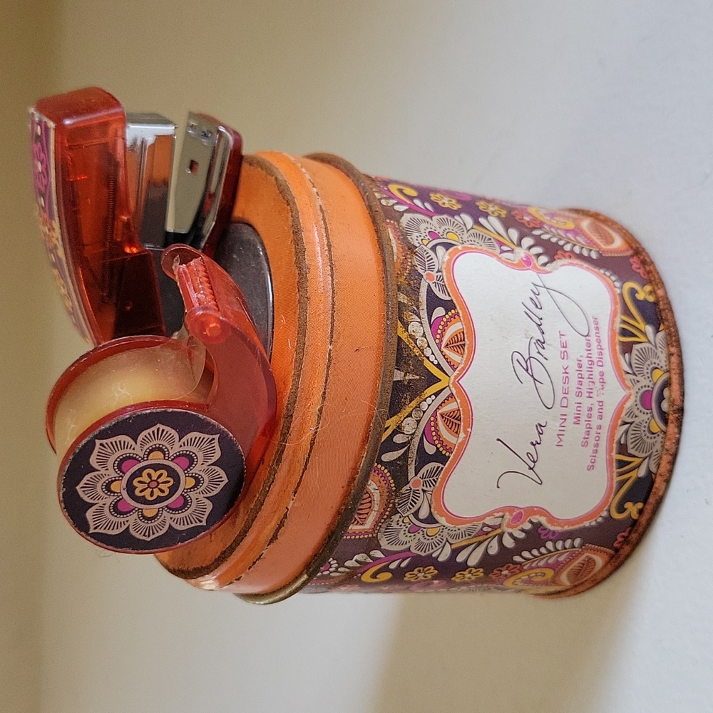 RET VERA BRADLEY MINI DESK SET, VINTAGE RETIRED SAFARI SUNSET PATTERN